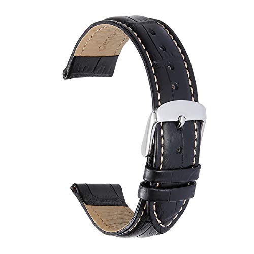 iStrap Leather Watch band Alligator Grain Calfskin Replacement Strap Stainless Steel Buckle Bracelet for Men Women-18mm 19mm 20mm 21mm 22mm 24mm-Black Brown - Image 2