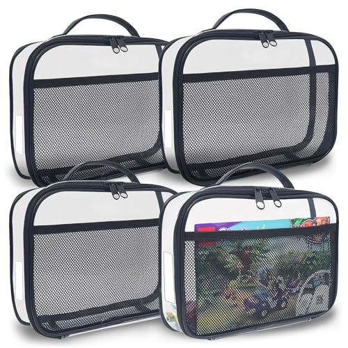 holay 4 Packs PVC Zippered Blocks Set Toy Clay Board game Storage Organizer Case Name Tag Manual Pocket Black Small