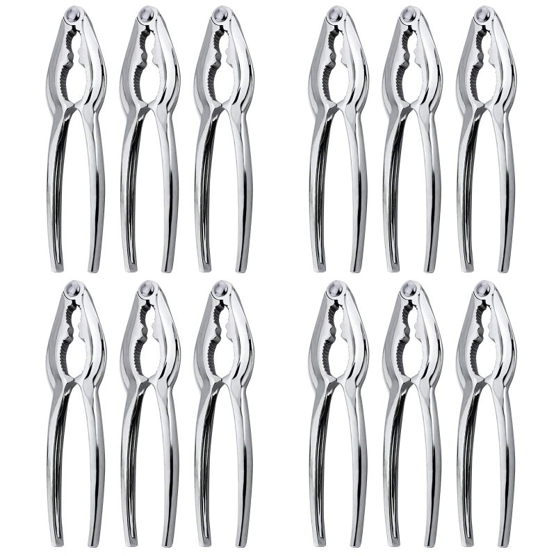 FFNIU 12 Pcs Crab Crackers and Tools Lobster Crackers Nut Crackers for Crab Legs Heavy Duty Seafood Cracker Picks Tools Opener Home Kitchen Parties Tools Silver 