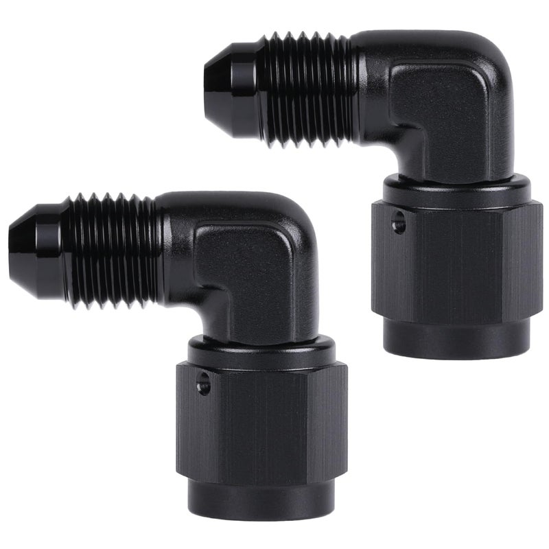 Podavelle 3AN Female to 3AN Male Flare 90 Degree Elbow Swivel Fitting Adapter Coupler Aluminum Black 2PCS - Image 2