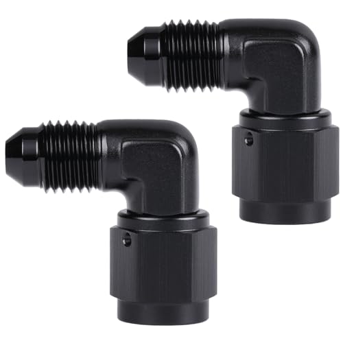 Podavelle 3AN Female to 3AN Male Flare 90 Degree Elbow Swivel Fitting Adapter Coupler Aluminum Black 2PCS - Image 1