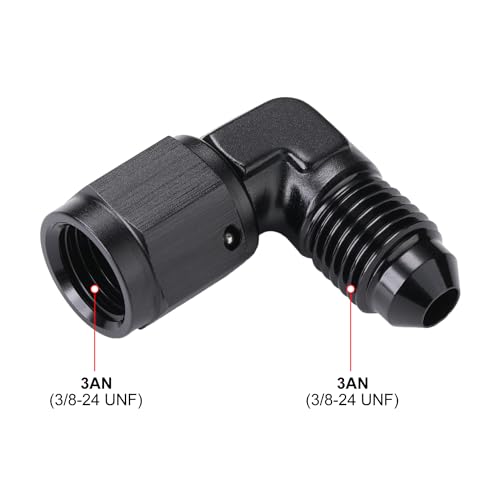 Podavelle 3AN Female to 3AN Male Flare 90 Degree Elbow Swivel Fitting Adapter Coupler Aluminum Black 2PCS - Image 3