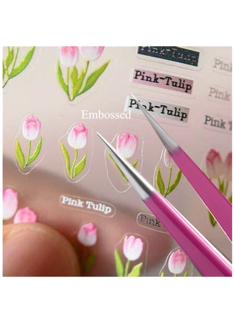 Miss Gooey Art Tweezers 2 Pcs Stainless Steel Curved Tip Tweezers Nippers For Precision Nail Art Sticker Rhinestone, Nail Art Sticker Diy Tool,Eyelash Extensions,Picker Acrylic Gel Diy Art,Pink  - Image 3
