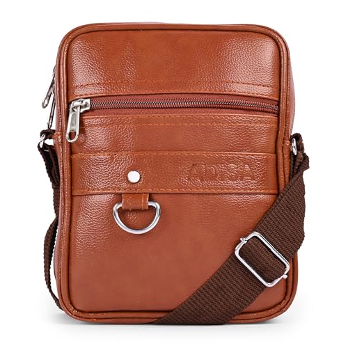 ADISA Faux Leather Unisex Sling Cross Body Travel Office Messenger Bag (MS9011-TAN) - Image 1