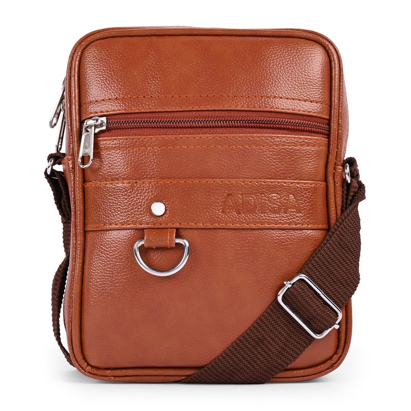 ADISA Faux Leather Unisex Sling Cross Body Travel Office Messenger Bag (MS9011-TAN) - Image 4