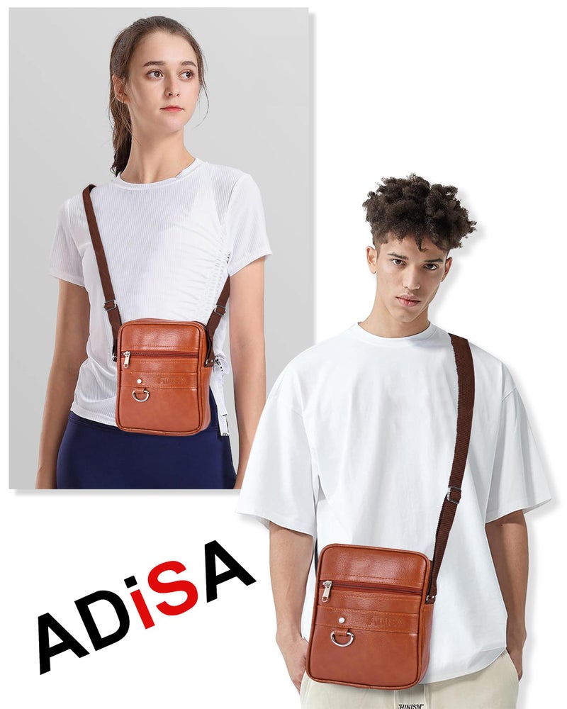 ADISA Faux Leather Unisex Sling Cross Body Travel Office Messenger Bag (MS9011-TAN) - Image 3