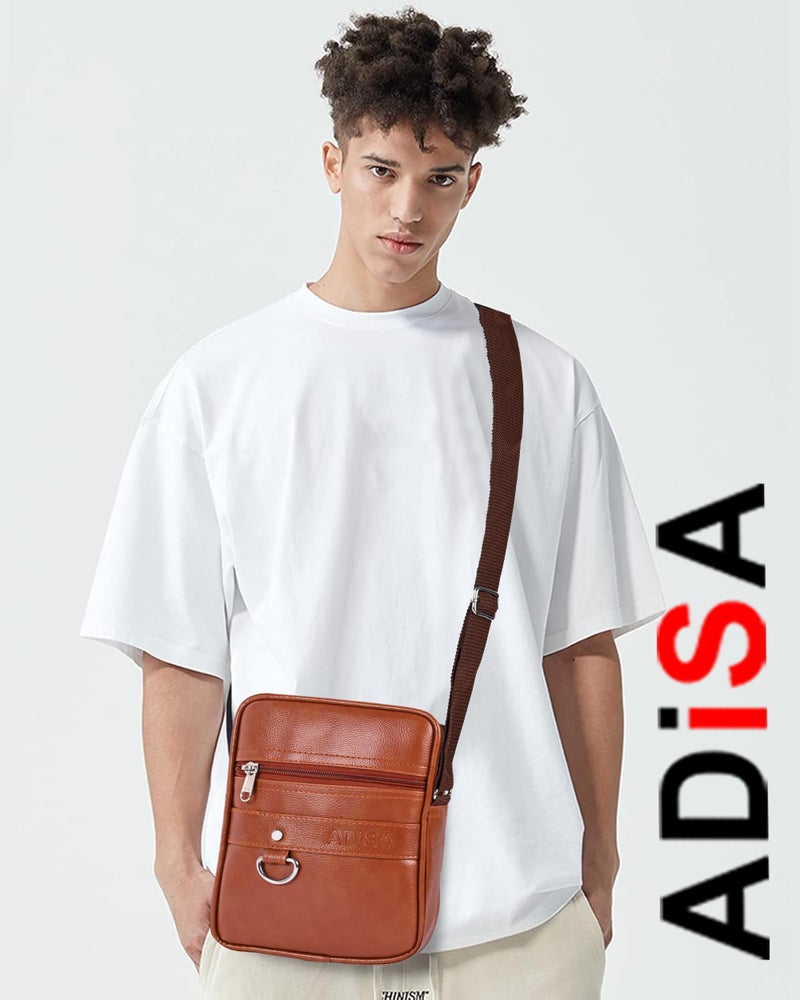 ADISA Faux Leather Unisex Sling Cross Body Travel Office Messenger Bag (MS9011-TAN) - Image 2