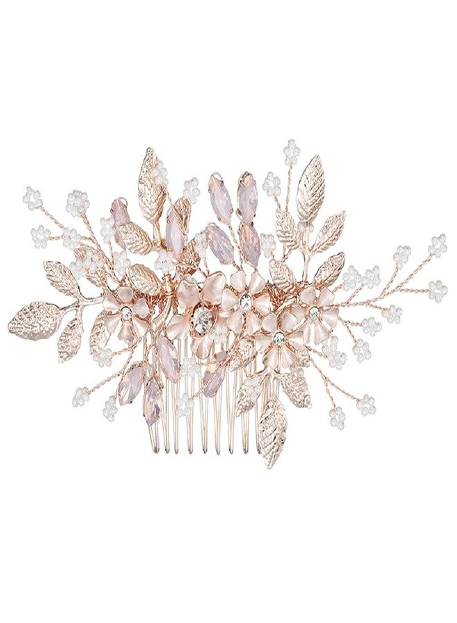 HapiBuy Wedding Hair Comb Rose Gold Crystal Simulated Pearl Bridal Hair Comb For Bride and Bridesmaid - Image 1