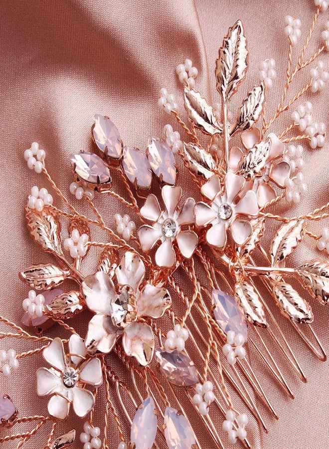HapiBuy Wedding Hair Comb Rose Gold Crystal Simulated Pearl Bridal Hair Comb For Bride and Bridesmaid - Image 5