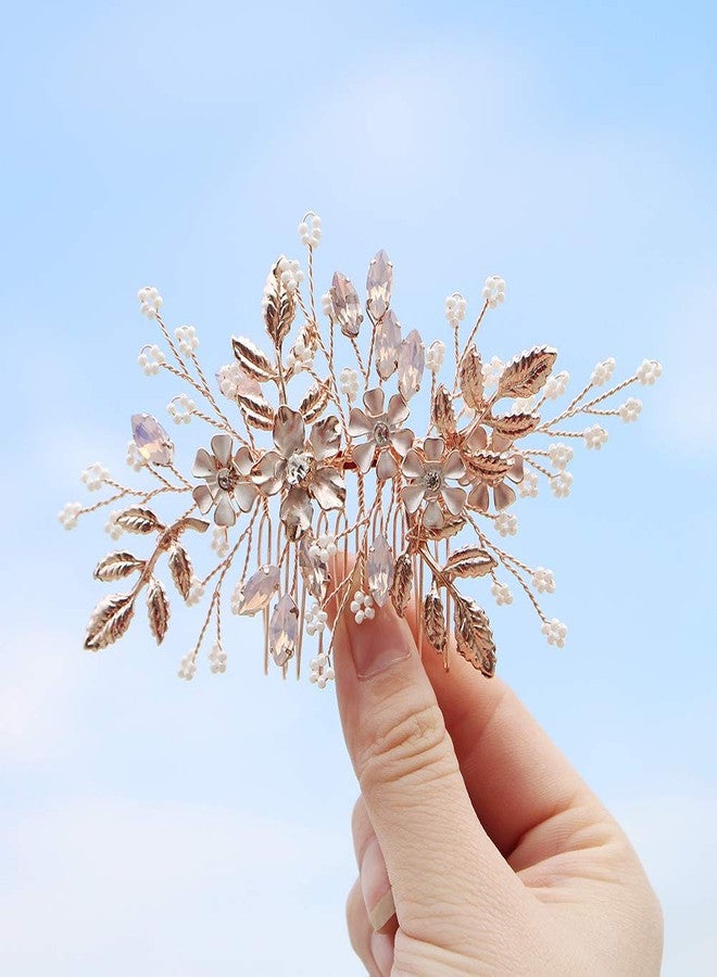 HapiBuy Wedding Hair Comb Rose Gold Crystal Simulated Pearl Bridal Hair Comb For Bride and Bridesmaid - Image 3