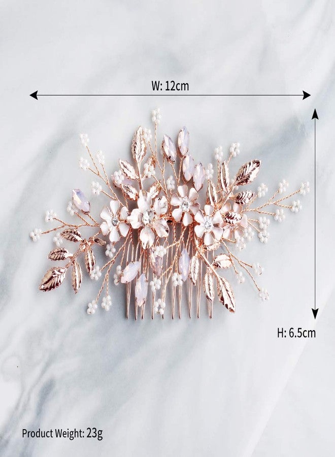 HapiBuy Wedding Hair Comb Rose Gold Crystal Simulated Pearl Bridal Hair Comb For Bride and Bridesmaid - Image 4