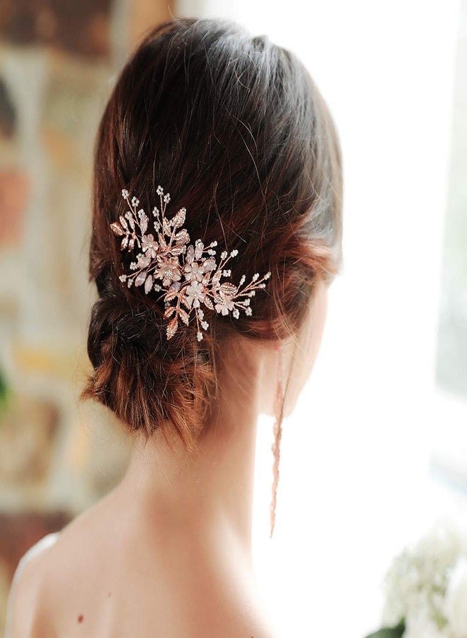 HapiBuy Wedding Hair Comb Rose Gold Crystal Simulated Pearl Bridal Hair Comb For Bride and Bridesmaid - Image 2
