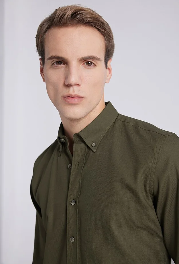 دي أس دامات Regular Fit Khaki Dobby Shirt 9HC02HD35259M