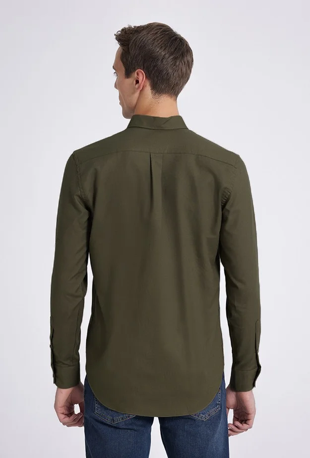 دي أس دامات Regular Fit Khaki Dobby Shirt 9HC02HD35259M