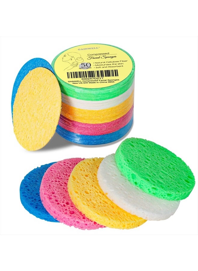 GAINWELL 50-Colored Natural Compressed Facial Sponges, for Facial Cleansing, Reusable & Eco-Friendly, 50 PCS - Image 1