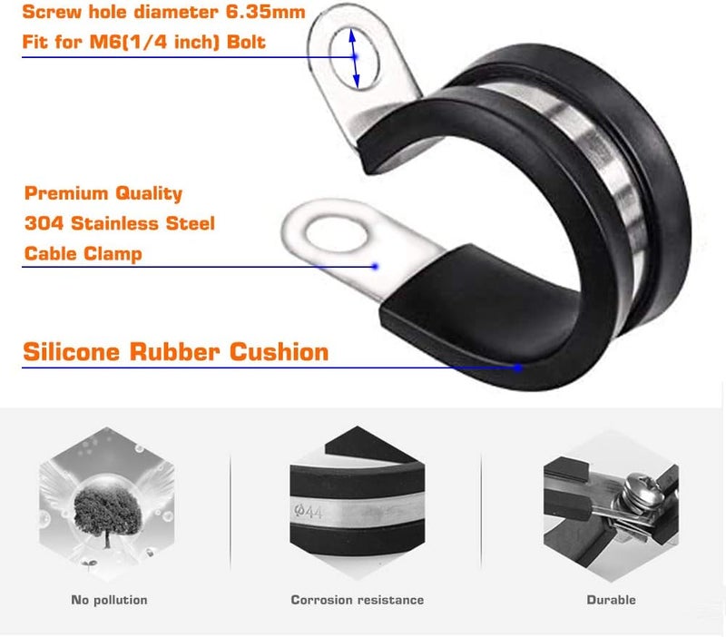 HOLYBEAR 5/8 Inch Stainless Steel Cable Clamp, Rubber Insulated Metal Conduit Wire Holder Strap Clips for Pipe, Tube, Hose Bracket (16mm, 20pcs) - Image 3