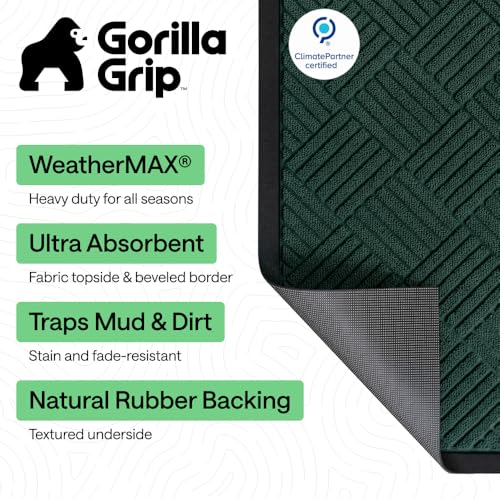 GORILLA GRIP 100 Waterproof AllSeason WeatherMAX Doormat US Designed Natural Rubber Stain and Fade Resistant Low Profile Indoor Outdoor Door Mats Easy Clean Patio Mat 29x17 Green Diamond - Image 3