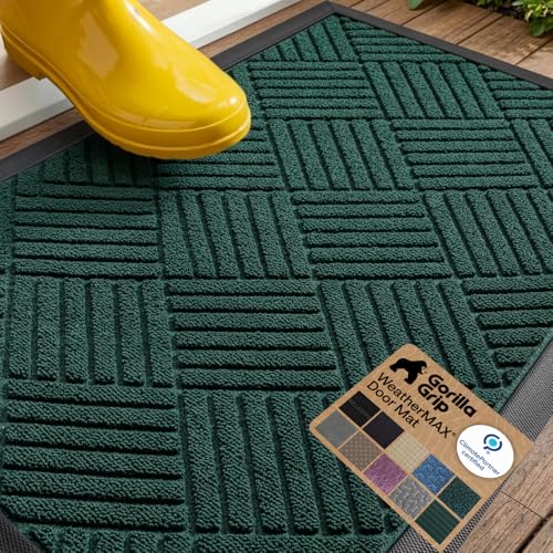 GORILLA GRIP 100 Waterproof AllSeason WeatherMAX Doormat US Designed Natural Rubber Stain and Fade Resistant Low Profile Indoor Outdoor Door Mats Easy Clean Patio Mat 29x17 Green Diamond - Image 1