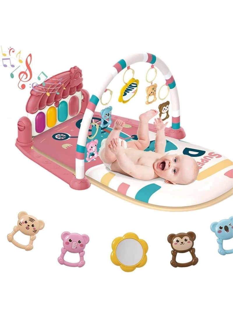 Y&D Baby Play Mat Gym,Piano Tummy Time Activity Gym with 5 Infant Learning Sensory Toys, Music and Lights Boy & Girl Gifts for Newborn 0 to 3 6 9 12 Months (Pink)  - Image 1