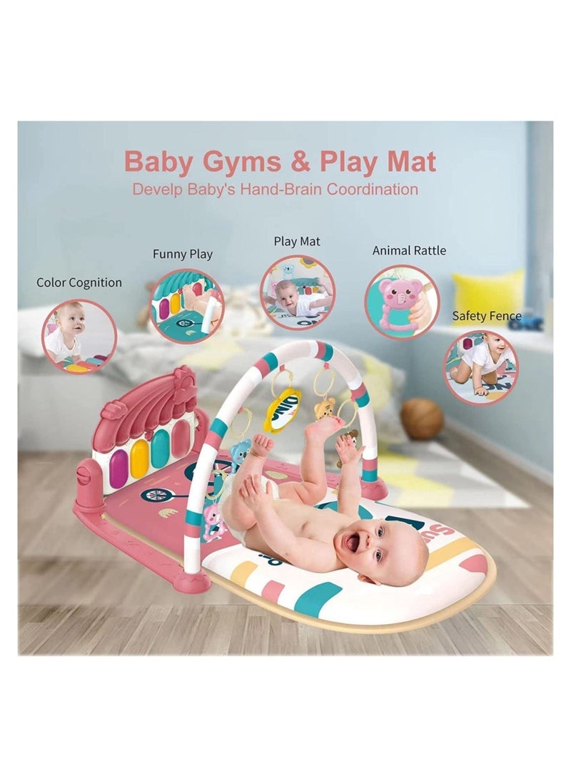 Y&D Baby Play Mat Gym,Piano Tummy Time Activity Gym with 5 Infant Learning Sensory Toys, Music and Lights Boy & Girl Gifts for Newborn 0 to 3 6 9 12 Months (Pink)  - Image 2