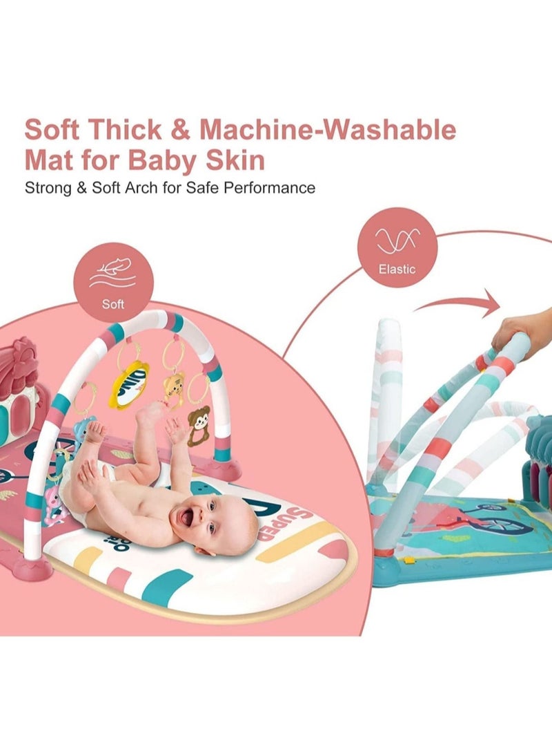 Y&D Baby Play Mat Gym,Piano Tummy Time Activity Gym with 5 Infant Learning Sensory Toys, Music and Lights Boy & Girl Gifts for Newborn 0 to 3 6 9 12 Months (Pink)  - Image 3