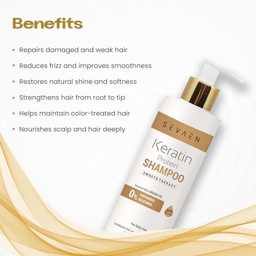 Sevaen Keratin Smooth Shampoo, Conditioner & Hair Serum Combo | Anti-Frizz, Repair & Shine | For Dry, Damaged, Curly & Frizzy Hair | Men & Women | Shampoo 250 ml, Conditioner 250 ml & Serum 50 ml - Image 5