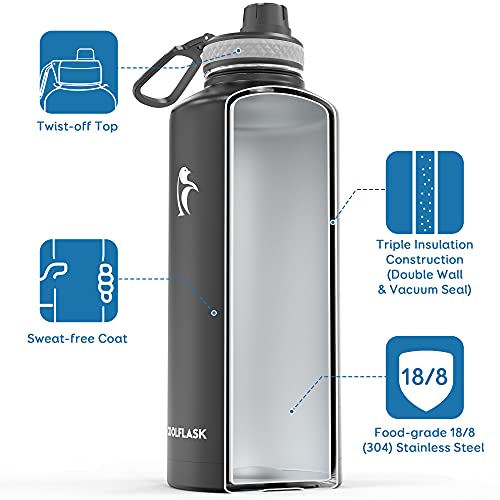 Coolflask Insulated Water Bottle 87 oz with Straw, Coolflask 2/3 Gallon Stainless Steel Metal 3 Lids Large Water Jug for Sports or Office, Non-BPA Keep Cold Up to 48 Hrs or Hot Up to 24 Hrs, Magic Black - Image 2