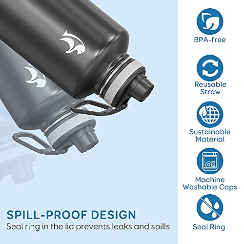Coolflask Insulated Water Bottle 87 oz with Straw, Coolflask 2/3 Gallon Stainless Steel Metal 3 Lids Large Water Jug for Sports or Office, Non-BPA Keep Cold Up to 48 Hrs or Hot Up to 24 Hrs, Magic Black - Image 4