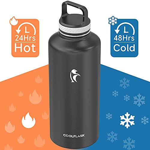 Coolflask Insulated Water Bottle 87 oz with Straw, Coolflask 2/3 Gallon Stainless Steel Metal 3 Lids Large Water Jug for Sports or Office, Non-BPA Keep Cold Up to 48 Hrs or Hot Up to 24 Hrs, Magic Black - Image 3