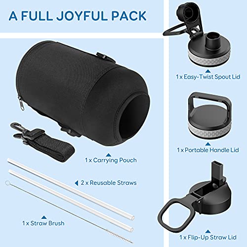 Coolflask Insulated Water Bottle 87 oz with Straw, Coolflask 2/3 Gallon Stainless Steel Metal 3 Lids Large Water Jug for Sports or Office, Non-BPA Keep Cold Up to 48 Hrs or Hot Up to 24 Hrs, Magic Black - Image 5