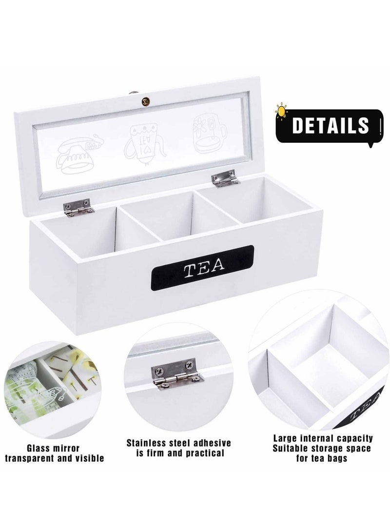 Excefore Tea Bag Organizer, White Wood 3 Compartment Tea Bag Organizer for Kitchen Pantry Cabinet, Countertop, Tea Storage Box Station Bin Caddy Holds Beverage Bags and Display Tea Bags  - Image 5