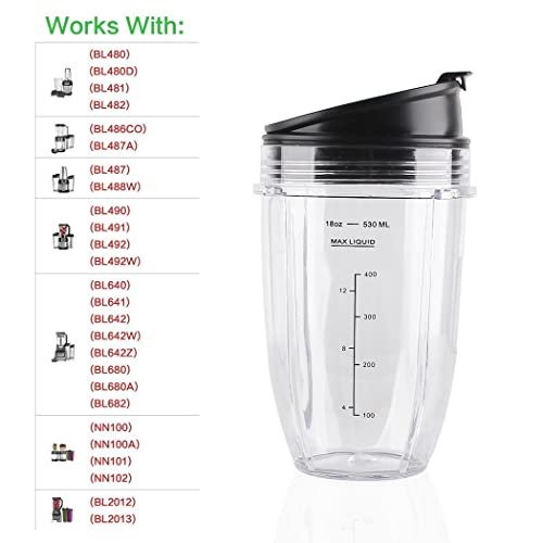 Veterger 2 Pack Replacement Parts Cup with Lid,Compatible with Ninja Blender Auto iQ BL480 BL482 BL642 NN102 BL682 BL450 BL2013 (2 18oz) - Image 2