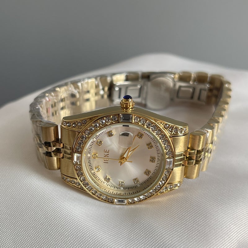 IEKE Women's Quartz Watch – Diamond-Embellished Steel Band, Vintage Style - Image 5