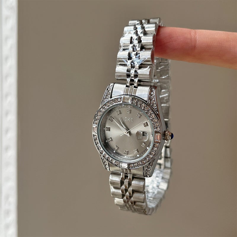 IEKE Women's Quartz Watch – Diamond-Embellished Steel Band, Vintage Style - Image 1