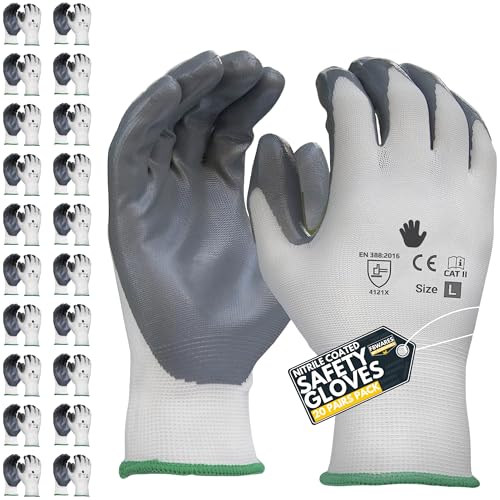F8WARES Nitrile Coated Safety Gloves for Men Industrial & Outdoor - Working Gloves for Men - Rubber Coated Hand Gloves for General Purpose, Gardening & Mechanical Work (Pack of 20 Pairs, Large) - Image 1