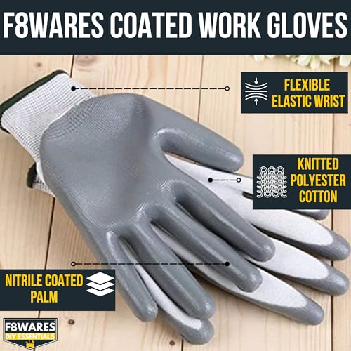 F8WARES Nitrile Coated Safety Gloves for Men Industrial & Outdoor - Working Gloves for Men - Rubber Coated Hand Gloves for General Purpose, Gardening & Mechanical Work (Pack of 20 Pairs, Large) - Image 2