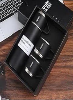 Nessan Nessan 3-Piece Stainless Steel Gift Set Vacuum Thermal Mug Flask Bottle with 2 Extra Cup Set Leak-proof Mug Insulated Travel Business Trip Water Bottle Thermos Hot & Cold Up to 12 Hours 500ml - Black 