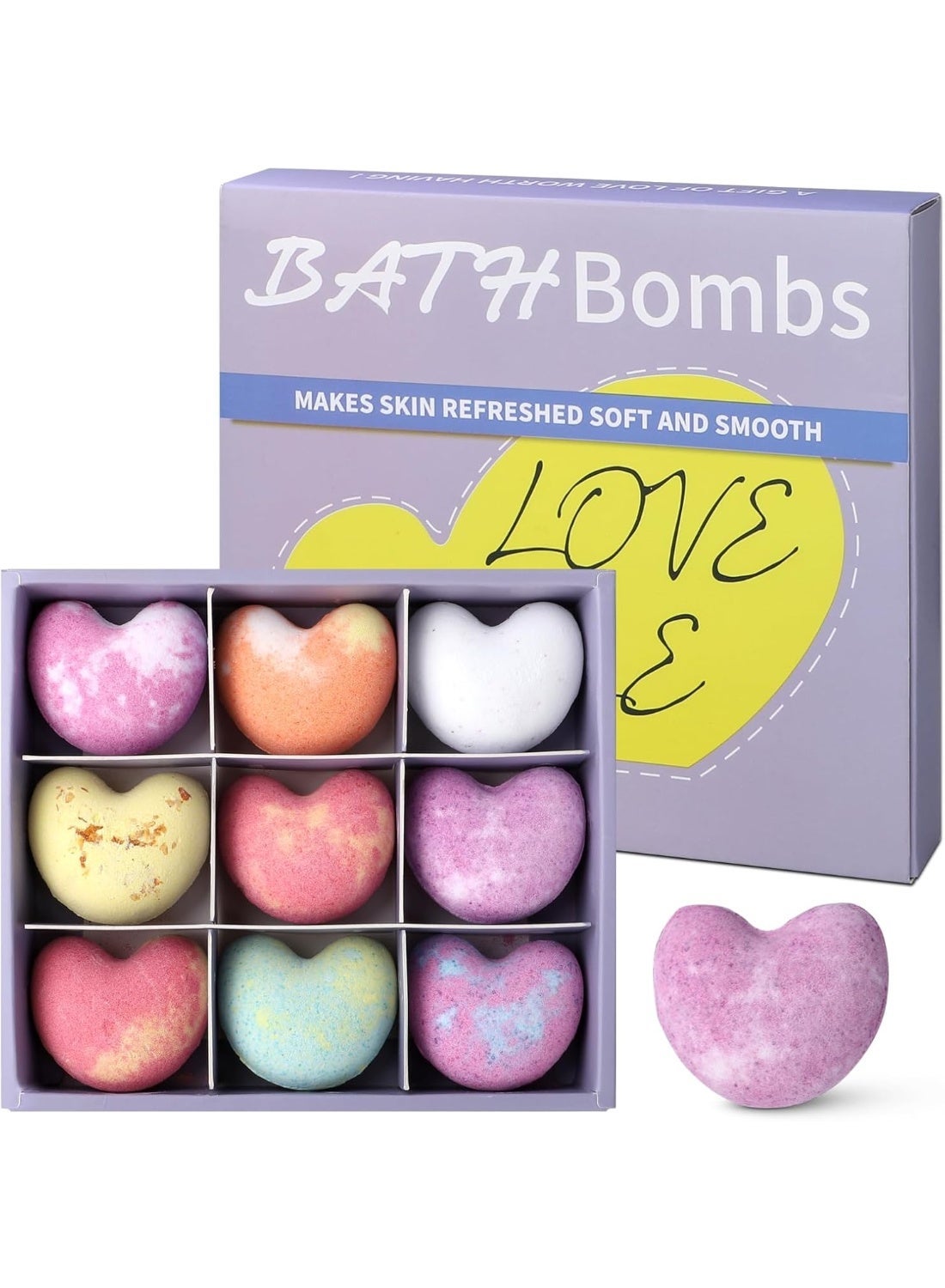 Bukela Foot Bath Bombs Large Size 9 Scents，Organic Heart-Shaped Bath Bomb Gift Set for Women & Men Moisturizing Foot Spa Soak Bombs with Natural Oils for Dry Cracked Feet, Relaxing Bubbles & Aromather