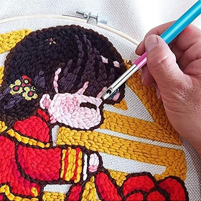 TREXEE 15 Pcs Punch Needle Kit for Women, Girls | Rug Punch Needle with Different Thickness Coloful Thread Embroidery Stiching Tools Threader Fabric Embroidery Hoop Yarn Punch Needle Embroidery Kit - Image 4