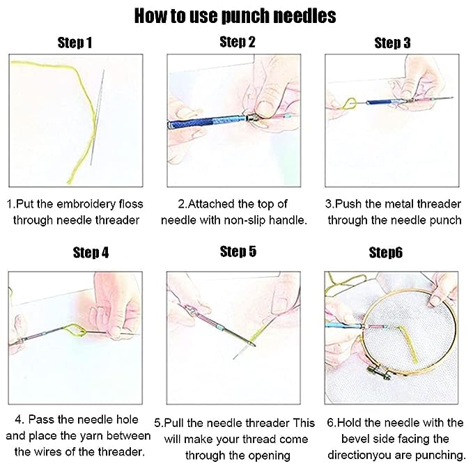 TREXEE 15 Pcs Punch Needle Kit for Women, Girls | Rug Punch Needle with Different Thickness Coloful Thread Embroidery Stiching Tools Threader Fabric Embroidery Hoop Yarn Punch Needle Embroidery Kit - Image 3