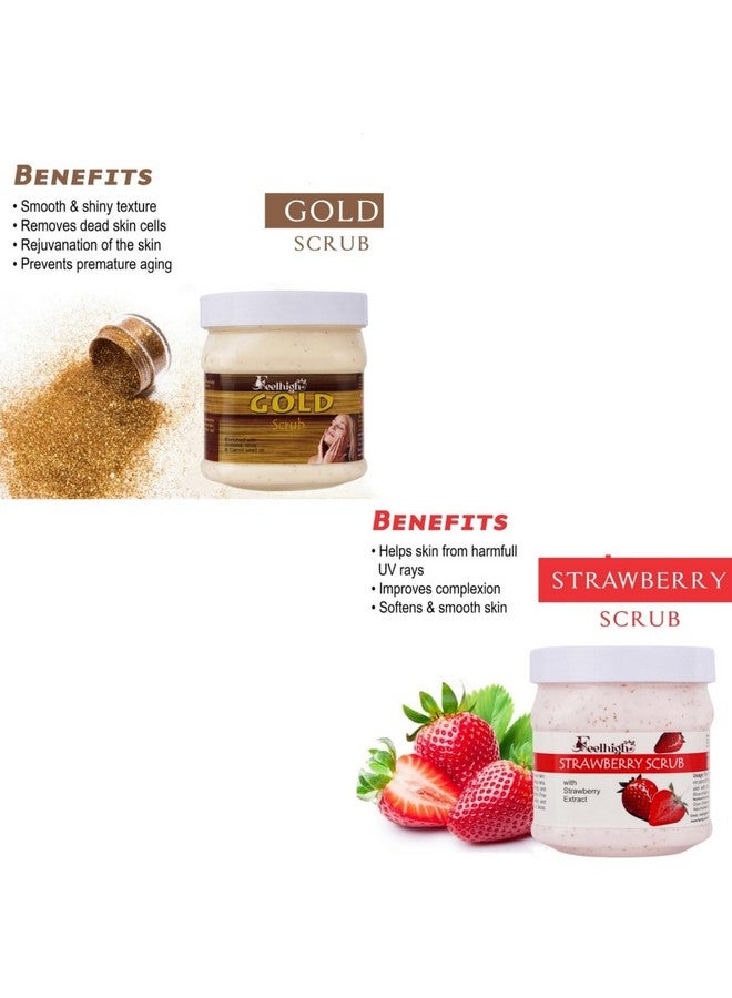 FEELHIGH Face & Body Feelhigh Gold Scrub Enriched with Almond, Olive And Carrot seeds Oil Helps to Glowing Skin Brightening 500ml And Strawberry Skin Smoothing Scrub Enriched with Strawberry Extract 500ml-Skin Care Products Men And Women - Image 2
