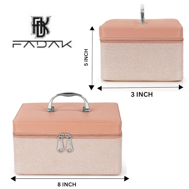 FADAK Cosmetic Makeup for Beauty Case Wedding Makeup Brushes Pouch Tikli Organizer Travel Large Vanity Mirror Box Storage Bag Jewelry Bridal Box (B Pink) - Image 2