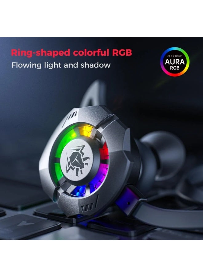 Plextone M762 Ultra Gaming Headset, 2-in-1 Type-C Gaming Headset with 7.1 Surround Sound, 40W Charging While Gaming, Dual Microphones with Noise Reduction Technology and Control Buttons, RGB Ring Lighting, Gives You a Professional Atmosphere, Black - Image 2