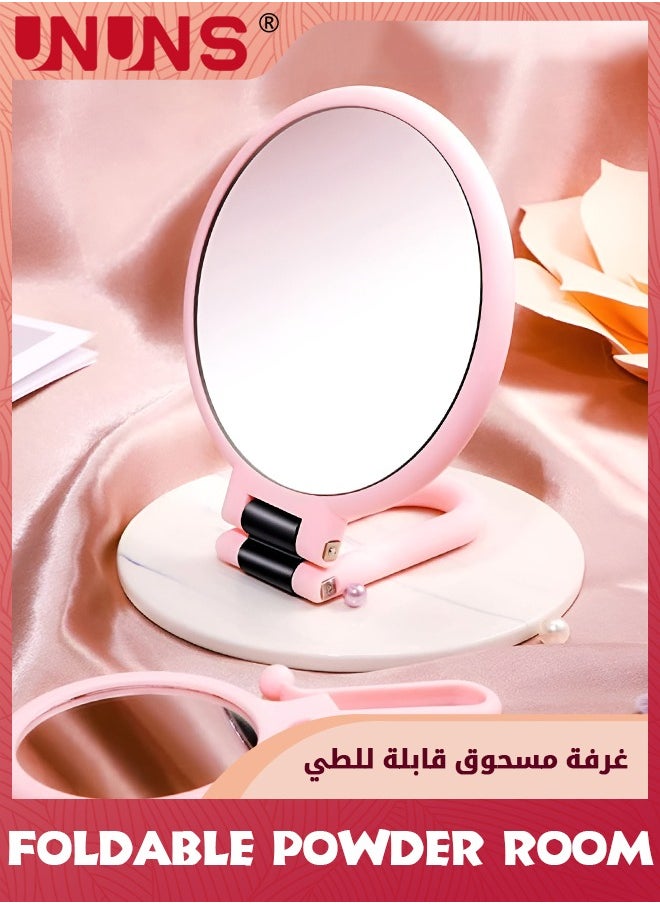 UNUNS مرآة مع حامل، طاولة 2 في 1 ومرآة محمولة باليد، مرآة جانبية مزدوجة قابلة للطي مكبرة 15 مرة، 24 × 13.5 سم  - Image 2