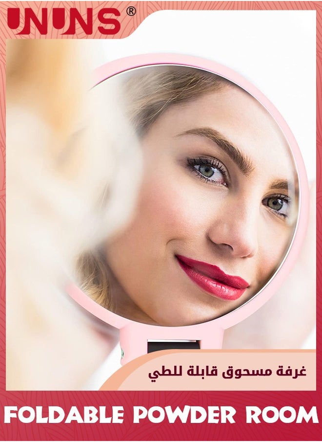 UNUNS - مرآة مع حامل، طاولة 2 في 1 ومرآة محمولة باليد، مرآة جانبية مزدوجة قابلة للطي مكبرة 15 مرة، 24 × 13.5 سم - Image 1