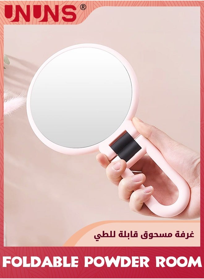 UNUNS - مرآة مع حامل، طاولة 2 في 1 ومرآة محمولة باليد، مرآة جانبية مزدوجة قابلة للطي مكبرة 15 مرة، 24 × 13.5 سم - Image 1