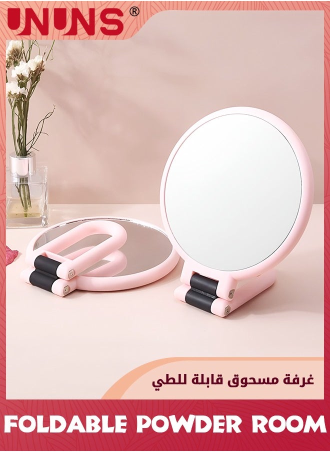 UNUNS مرآة مع حامل، طاولة 2 في 1 ومرآة محمولة باليد، مرآة جانبية مزدوجة قابلة للطي مكبرة 15 مرة، 24 × 13.5 سم  - Image 4