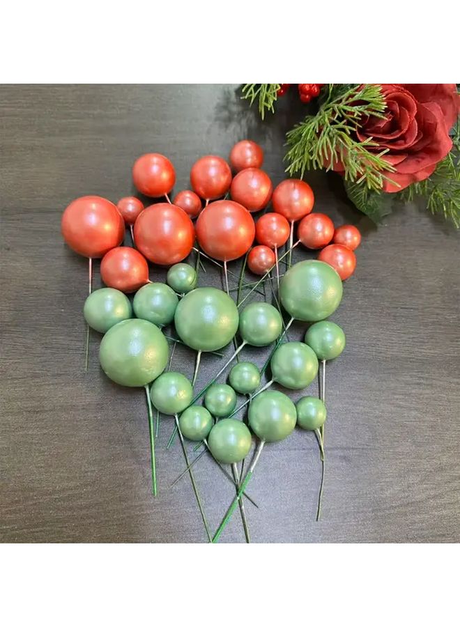 Green And Red Pearlescent Cake Decorating Ball Set 10pcs Mini Foam Balls For Wedding Anniversary Birthday Christmas Halloween Party Decorations - Image 2