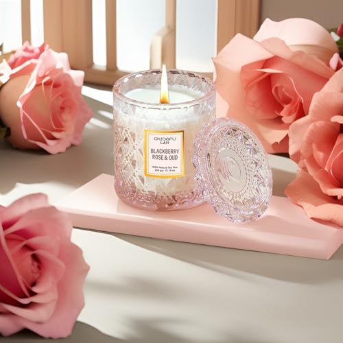 Chloefu LAN Rose Scented Candle, Oud Candle, Mothers Day Candles Gifts for Women, Pink Candles for Home Scented, 55 Hours Long Burning, 100% Natural Soy Wax - Image 3