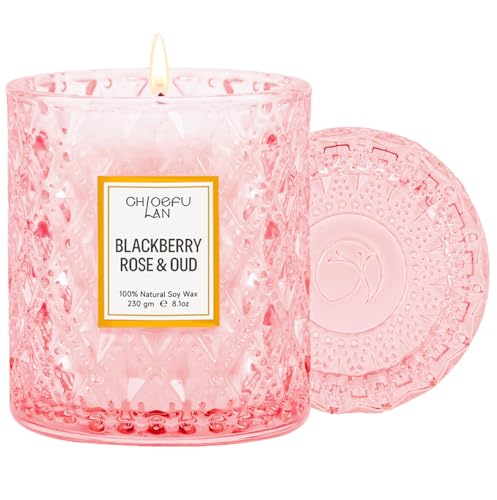 Chloefu LAN Rose Scented Candle, Oud Candle, Mothers Day Candles Gifts for Women, Pink Candles for Home Scented, 55 Hours Long Burning, 100% Natural Soy Wax - Image 1